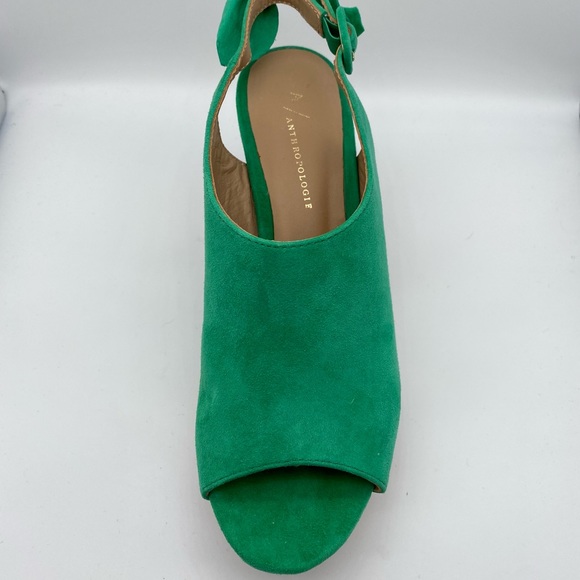 ANTHROPOLOGIE Bow-Back Wooden Wedge Sandals Sz 7 - Picture 4 of 9